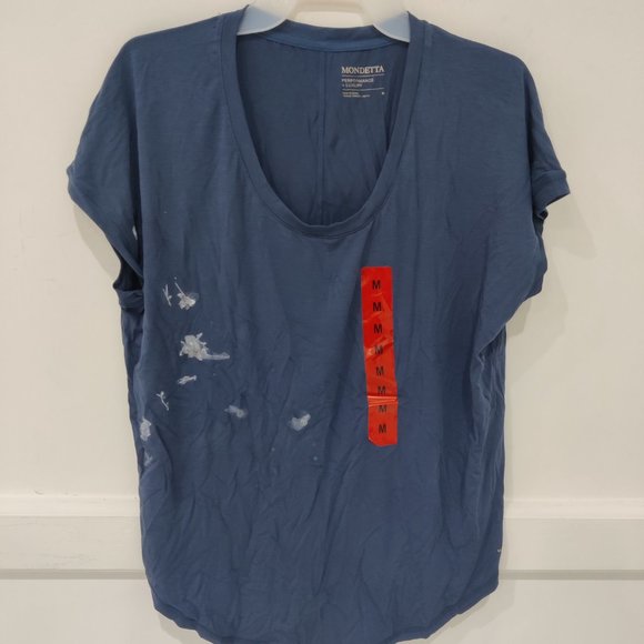 SOILED Mondetta Women's Flutter Sleeve Crew Neck Tee Blue Size M $40 3A053 - Picture 1 of 3